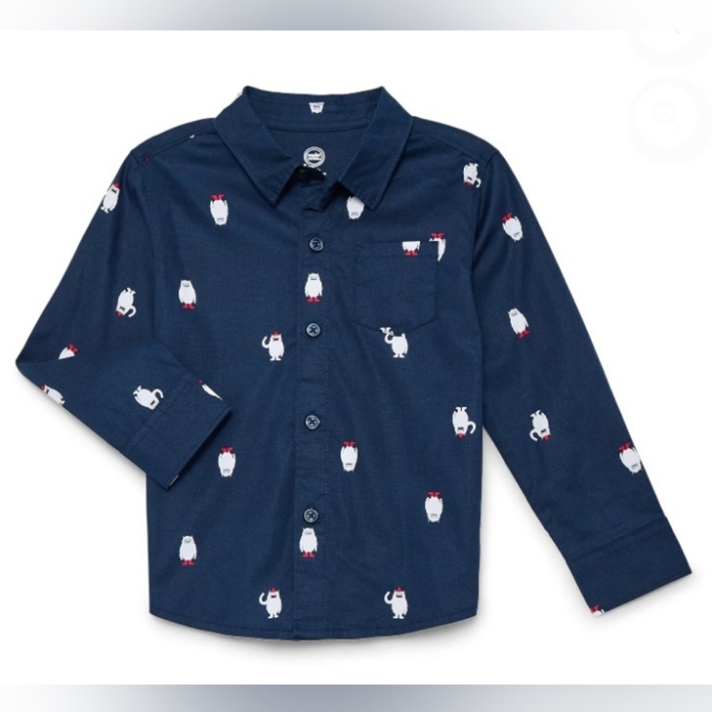 Navy Blue Button Down Collared Shirt LIKE DAD  Fun Print Possible Sibling Sizes